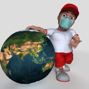 3D Render of Cartoon Sports Character in face mask