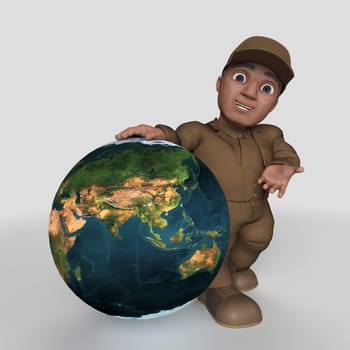 3D Render of Cartoon Delivery Driver  Map Source https://visibleearth.nasa.gov/collection/1484/blue-marble