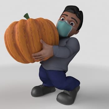 3D Render of Cartoon Casual Character in face mask