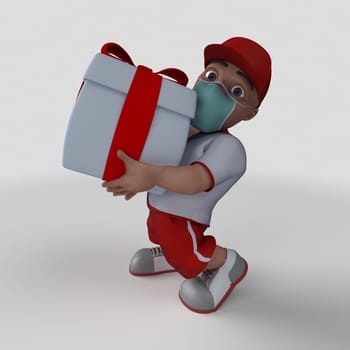 3D Render of Cartoon Sports Character in face mask