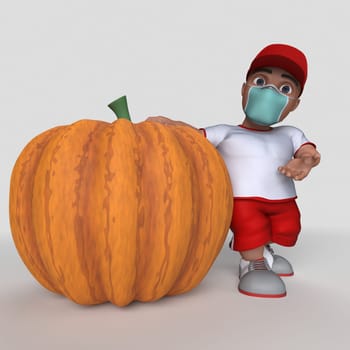 3D Render of Cartoon Sports Character in face mask