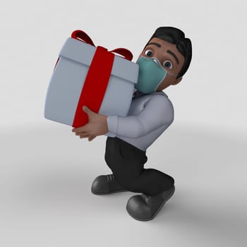 3D Render of Cartoon Business Character in face mask