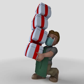 3D Render of Cartoon Shop Keeper Character