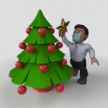 3D Render of Cartoon Business Character in face mask