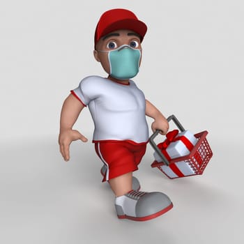 3D Render of Cartoon Sports Character in face mask