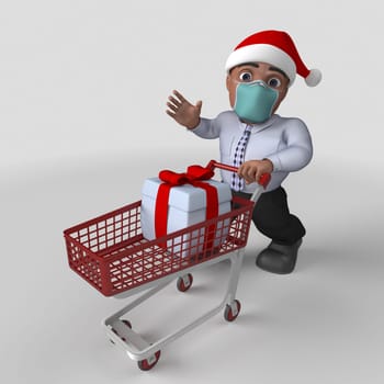 3D Render of Cartoon Business Character in face mask
