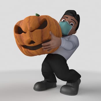 3D Render of Cartoon Business Character in face mask