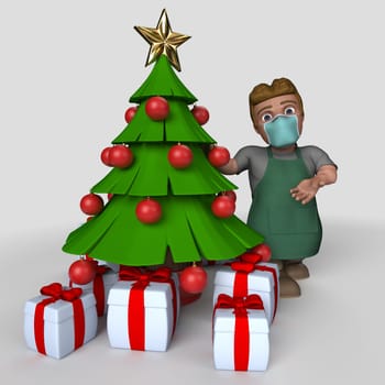 3D Render of Cartoon Shop Keeper Character