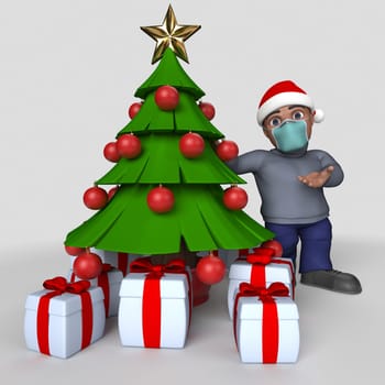 3D Render of Cartoon Casual Character in face mask