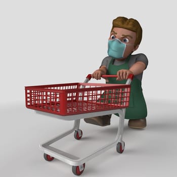 3D Render of Cartoon Shop Keeper Character