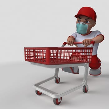 3D Render of Cartoon Sports Character in face mask