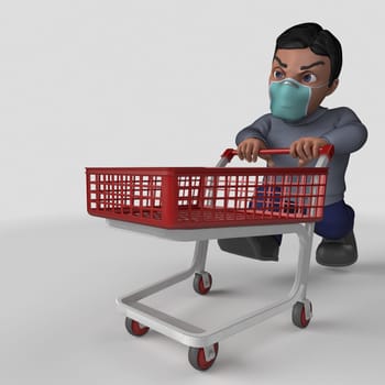 3D Render of Cartoon Casual Character in face mask