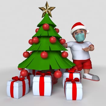 3D Render of Cartoon Sports Character in face mask