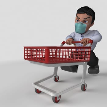 3D Render of Cartoon Business Character in face mask