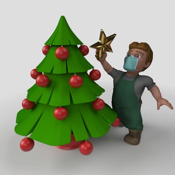 3D Render of Cartoon Shop Keeper Character