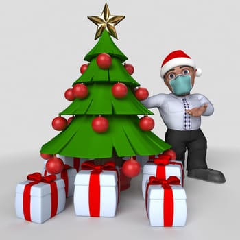 3D Render of Cartoon Business Character in face mask