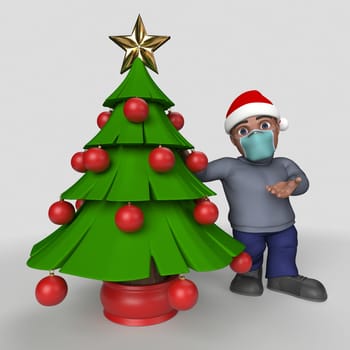 3D Render of Cartoon Casual Character in face mask
