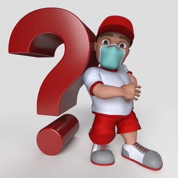 3D Render of Cartoon Sports Character in face mask