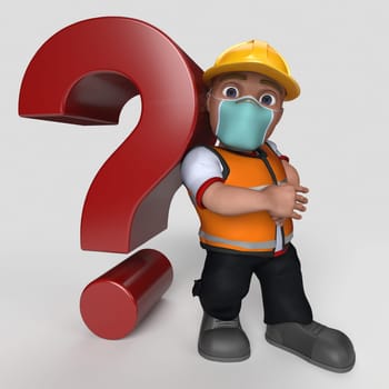 3D Render of Cartoon Builder Character in face mask