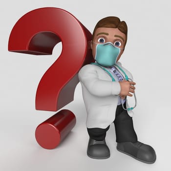 3D Render of Cartoon Doctor Character in face mask