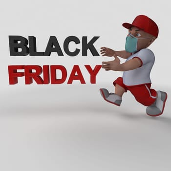 3D Render of Cartoon Sports Character in face mask