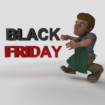 3D Render of Cartoon Shop Keeper Character