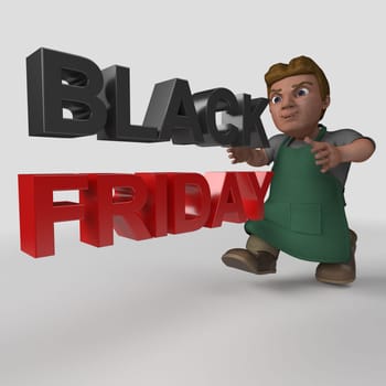 3D Render of Cartoon Shop Keeper Character