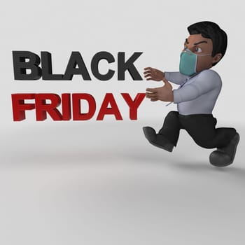 3D Render of Cartoon Business Character in face mask
