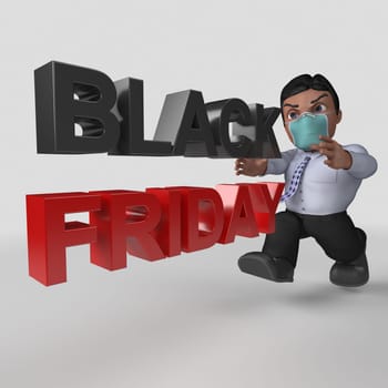 3D Render of Cartoon Business Character in face mask