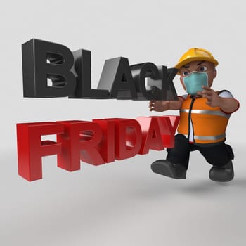 3D Render of Cartoon Builder Character in face mask