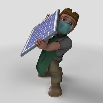 3D Render of Cartoon Shop Keeper Character