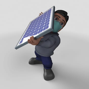 3D Render of Cartoon Casual Character in face mask