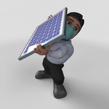 3D Render of Cartoon Business Character in face mask