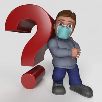 3D Render of Cartoon Casual Character in face mask