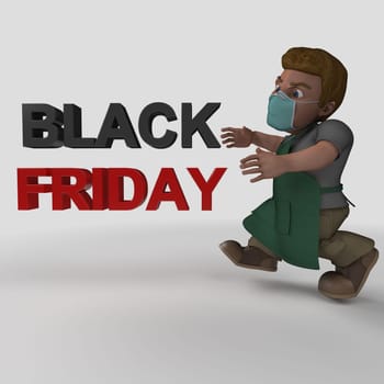 3D Render of Cartoon Shop Keeper Character