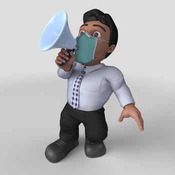 3D Render of Cartoon Business Character in face mask
