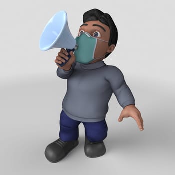 3D Render of Cartoon Casual Character in face mask