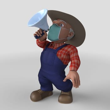 3D Render of Cartoon Farmer Character