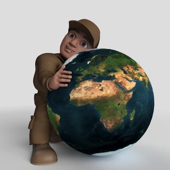 3D Render of Cartoon Delivery Driver  Map Source https://visibleearth.nasa.gov/collection/1484/blue-marble