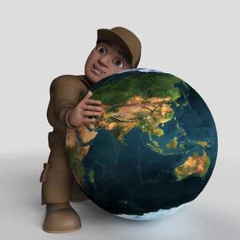 3D Render of Cartoon Delivery Driver  Map Source https://visibleearth.nasa.gov/collection/1484/blue-marble