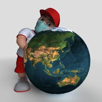 3D Render of Cartoon Sports Character in face mask