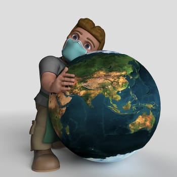 3D Render of Cartoon Shop Keeper Character