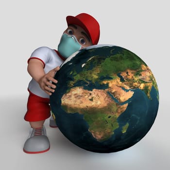 3D Render of Cartoon Sports Character in face mask