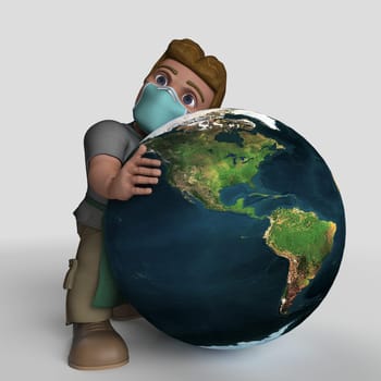 3D Render of Cartoon Shop Keeper Character