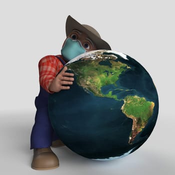 3D Render of Cartoon Farmer Character Map Source https://visibleearth.nasa.gov/collection/1484/blue-marble
