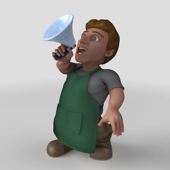 3D Render of Cartoon Shop Keeper Character