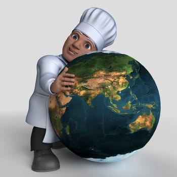 3D Render of Cartoon Baker Character  Map Source https://visibleearth.nasa.gov/collection/1484/blue-marble