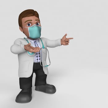 3D Render of Cartoon Doctor Character in face mask