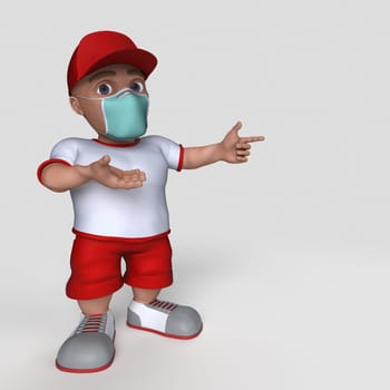 3D Render of Cartoon Sports Character in face mask