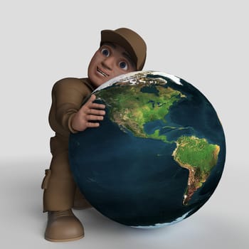 3D Render of Cartoon Delivery Driver  Map Source https://visibleearth.nasa.gov/collection/1484/blue-marble